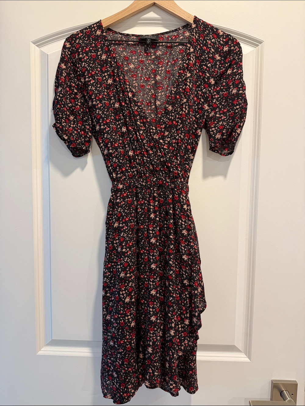 Lucky Brand Black Mini Dress with Red & Pink Floral Print